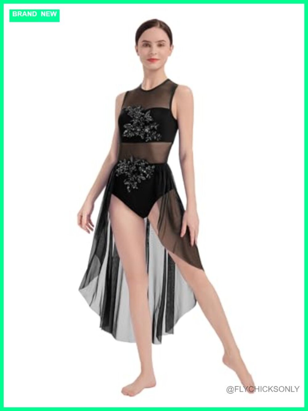 Sequined Mesh Flowy Tulle Lyrical Dance Dress, Women's Contemporary Ballet